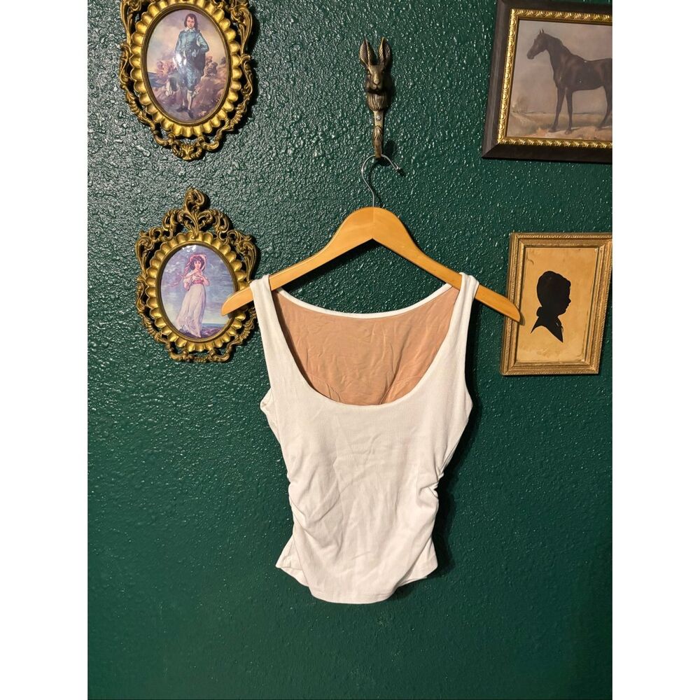 OGL ESSENTIAL PADDED TANK TOP CROPPED WHITE CINCHED SZ SMALL - Picture 2 of 4